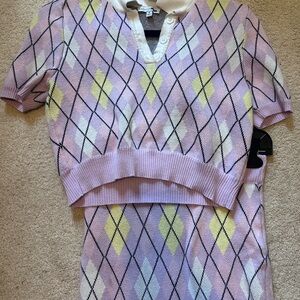 Fashion Nova Pastel Argyle Skirt Set